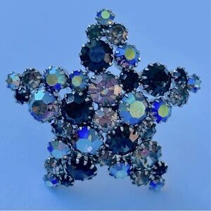 Aurora Borealis Dazzling Star Brooch with Multi-Color Crystals 2” x 2” Sparkly